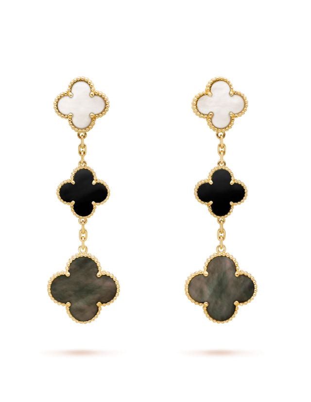 Magic Alhambra earrings motifs in 18K yellow gold with Mother-of-pearl and Onyx , SGD 14,700 (approximately P637,075.95), VAN CLEEF & ARPELS, vancleefarpels.com
